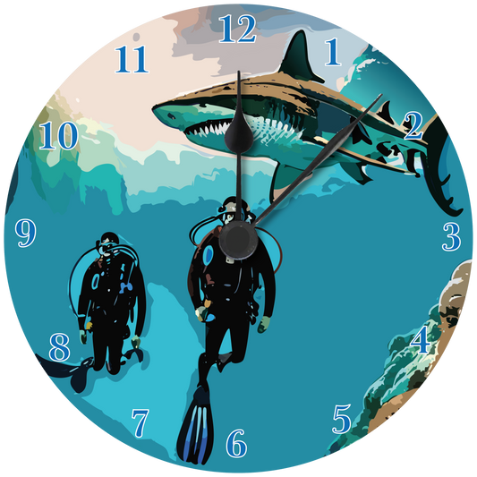 Diving with Sharks Wall clock